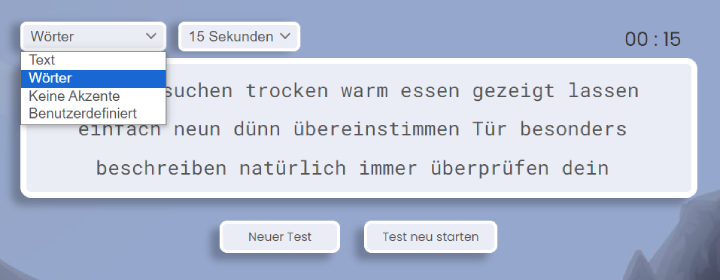 Optionen für den Tipp-Test