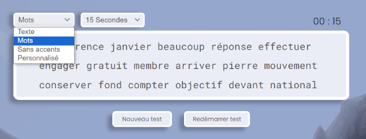 options de test de dactylographie