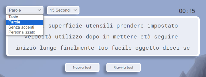 opzioni della prova di battitura