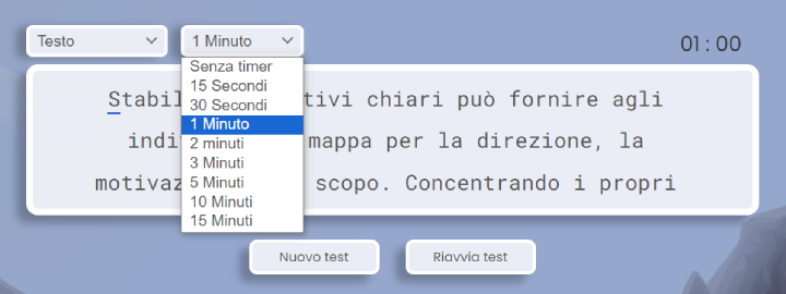 opzioni di tempo del test di dattilografia