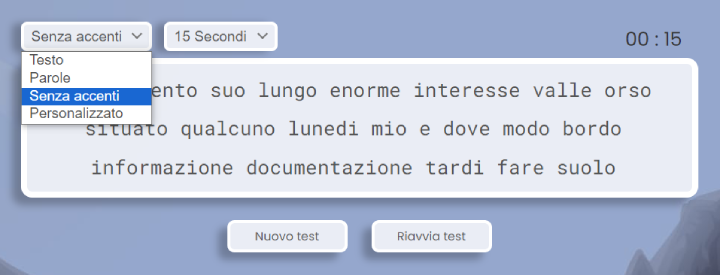 test di battitura senza accenti