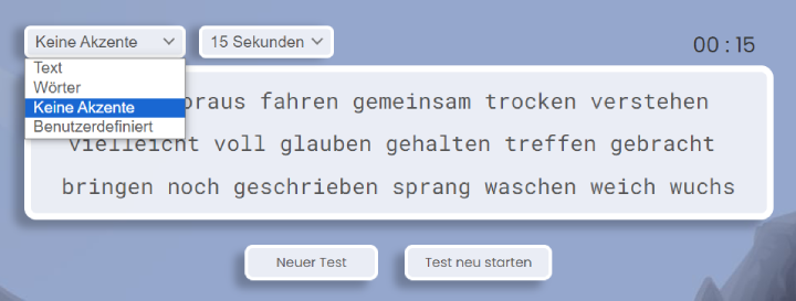 Tipp-Test ohne akzente